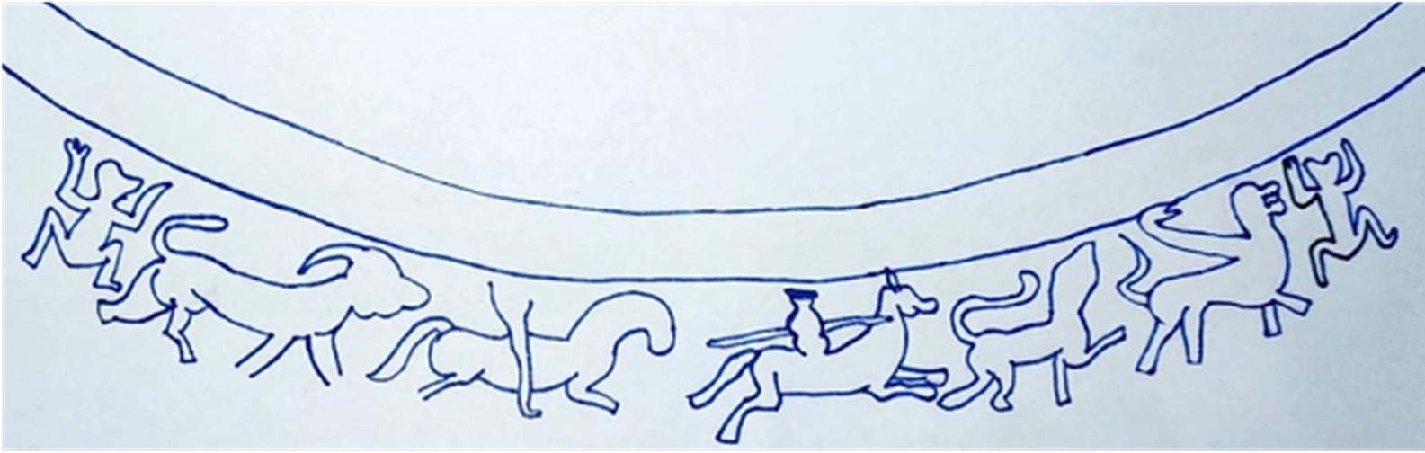 Zeichnung der Randscherbe eines Gefäßes