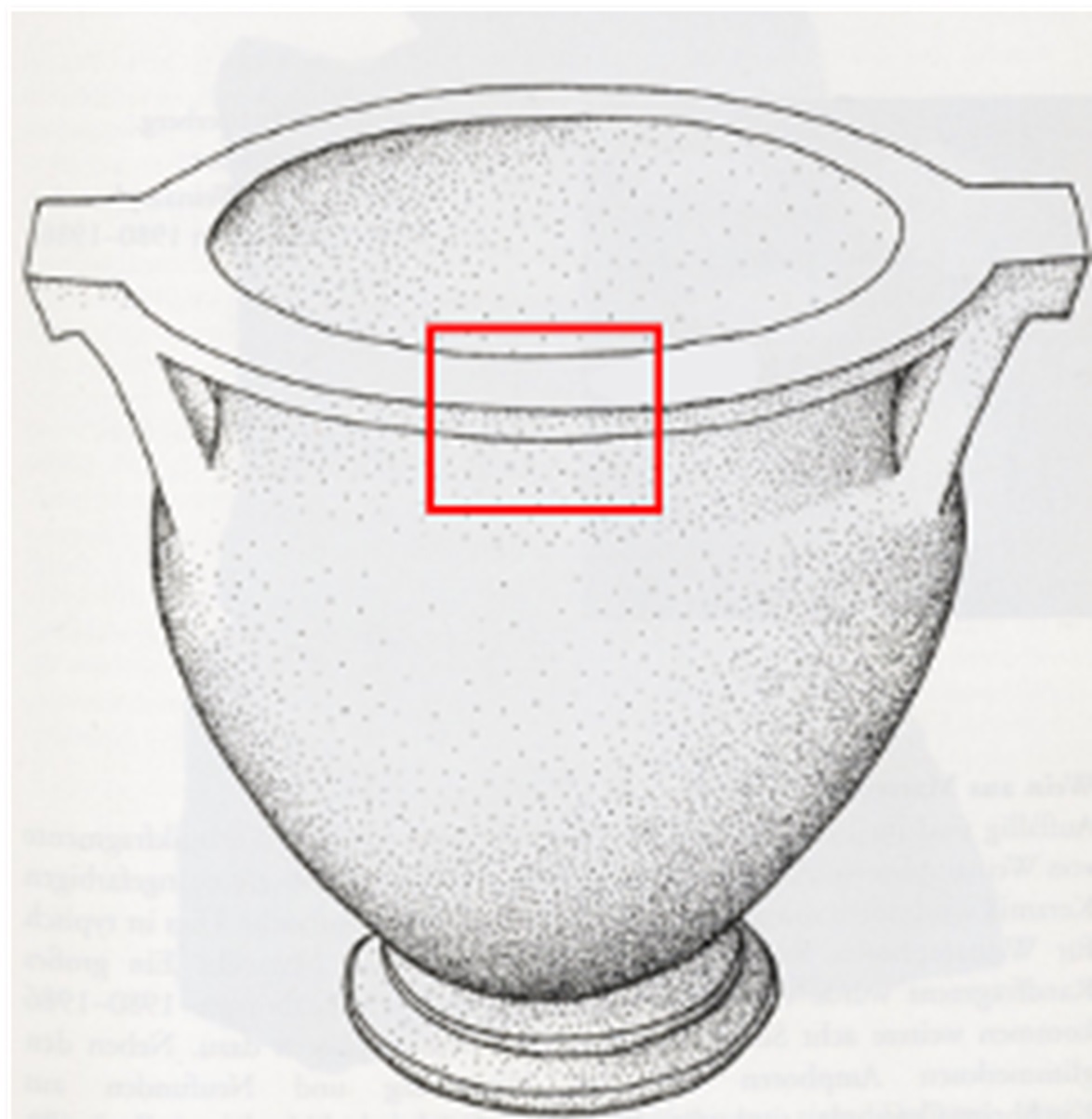 Zeichnung eines Gefäßes mit markiertem Bereich der Randscherbe