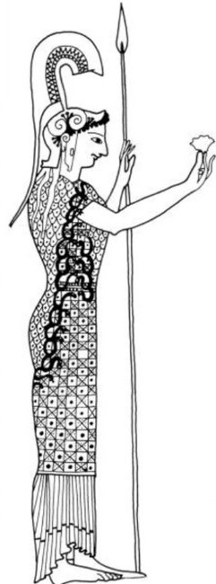 Zeichnung einer Göttin von der Seite