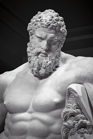 Oberkörper eines muskulösen, bärtigen Mannes