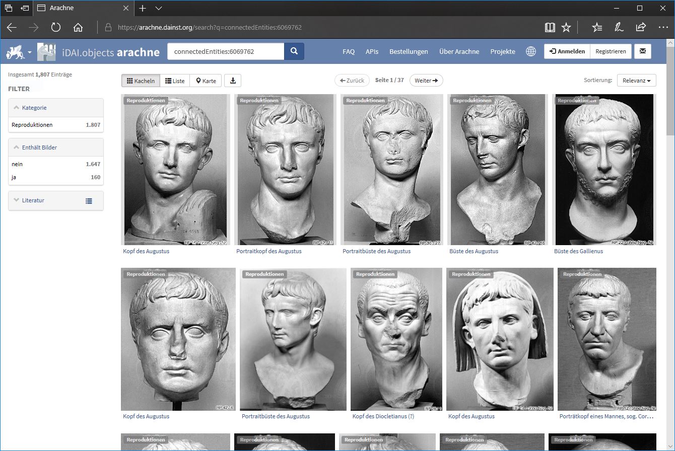 Screenshot der Datenbank Arachne